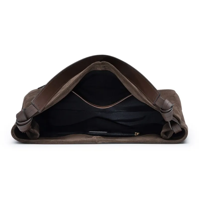 Chrisdien Deny Cow Suede Leather, Cow Leather Tote Bag, Shopping Bag, Shoulder Bag Women's Dark Brown-3