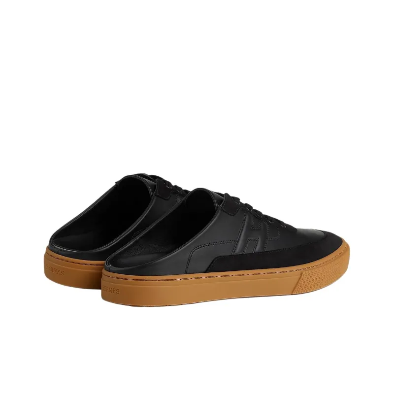 HERMES Closed Toe Slippers Men's Black Brown-3