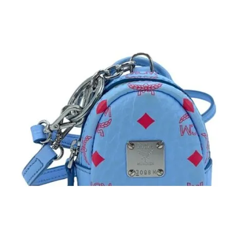 MCM Visetos Leather One Shoulder Crossbody Coin Purses Mini Women's Blue-4
