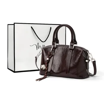 MILLIE'S Cow Leather Shoulder Bag, Crossbody Bag, Handbag Pillow Bag Regular Women's Coffee/Black