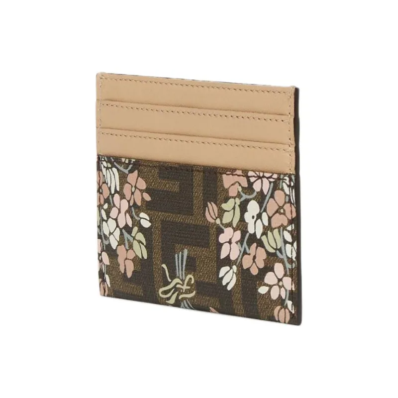 FENDI ROMA PU Polyurethane Card Holder Women's Brown-1