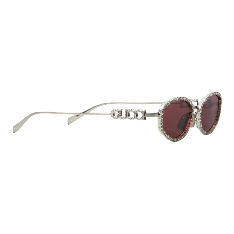 GUCCI Metal Crystal Irregular Shape Sunglasses Unisex Gold-2