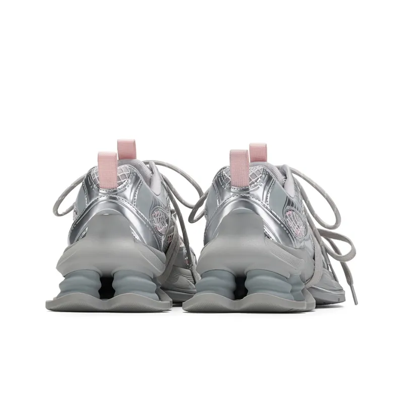 GG CC Urban Techwear Platform Casual Shoes Anti Slip Wear Resistant Low Top Distressed Chunky Sneakers Women's Silver-11