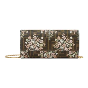 FENDI ROMA Polyurethane Shoulder Bag Crossbody Bag Wallet Women's Brown