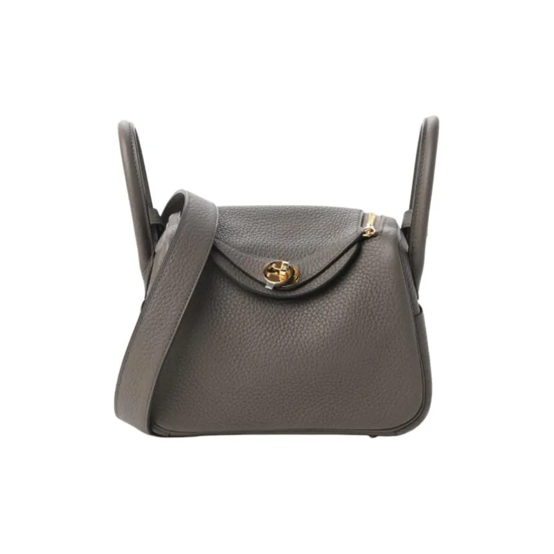 HERMES Lindy Clemence Bullock Leather Handbag Shoulder Bag Women's 8F Gris Etain Tin Gray-1