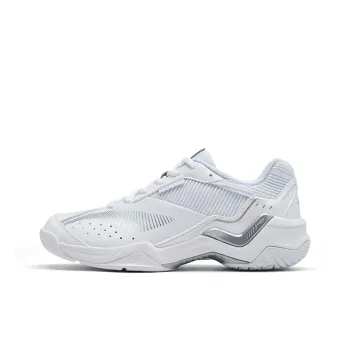 LiNing Cushioned Slip Resistant Breathable Low Top Badminton Shoes Unisex White Silver