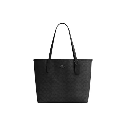 COACH City Artificial Leather Tote Bag, Shopping Bag, Handbag Large Size Women's Charcoal Black