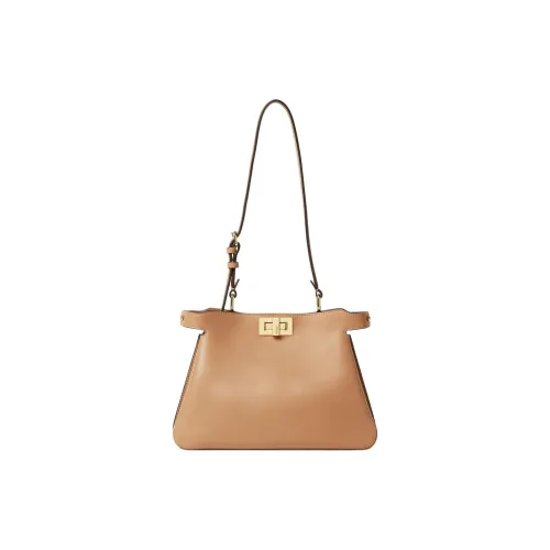 FENDI Peekaboo Calfskin Handbag Shoulder Bag Small Size Women's Beige