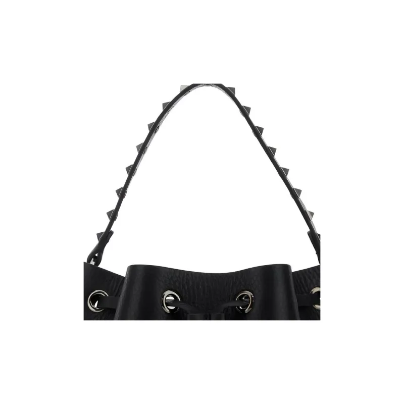 Valentino Rockstud Leather Bucket Bag Handbag Shoulder Bag Crossbody Bag Women's Black-3