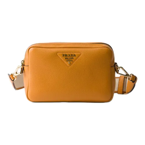 PRADA Leather Camera Bags Crossbody Bag Shoulder Bag Small Size Women's Amber Yellow