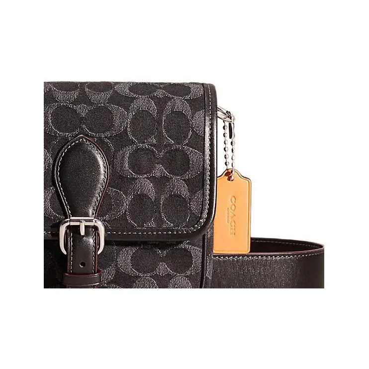 COACH Frankie Denim With Leather Shoulder Bag Crossbody Bag Small Size Men's Black-3