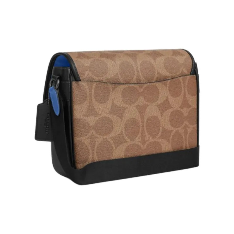 COACH RACER Artificial Leather Shoulder Bag Large Size Unisex Brown Yellow & Pacific Blue-1
