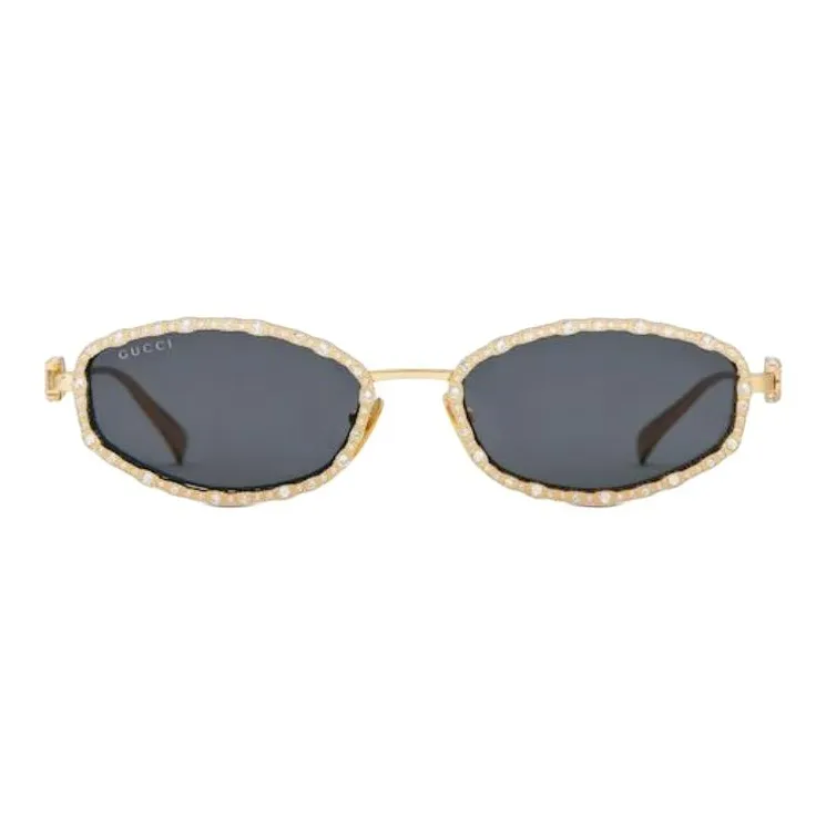 GUCCI Crystal Metal Oval Sunglasses Women's Gold-1