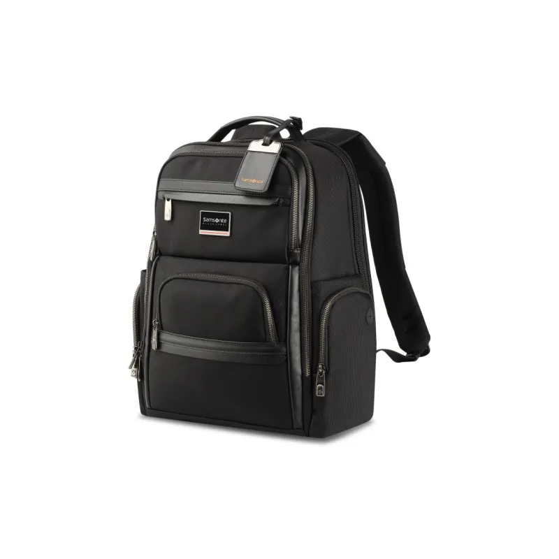 SAMSONITE Antibacterial Fabric Cow Leather Patchwork Student Travel Backpack Regular Unisex Black-1