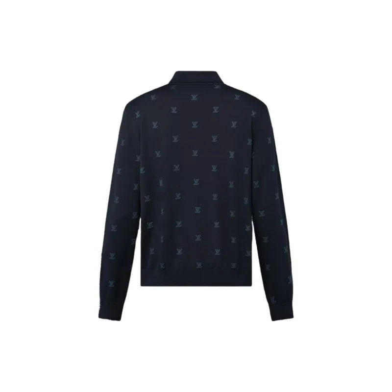 LOUIS VUITTON Wool Silk And Cashmere Blend Long Sleeve Lv Blason Polo-1