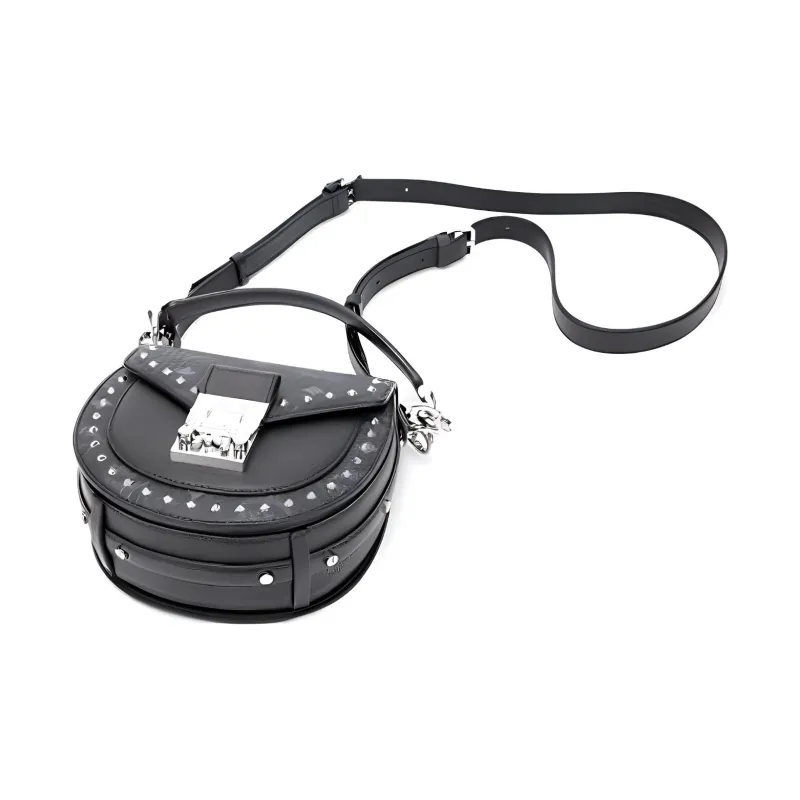 MCM Patricia Visetos Cow Leather Crossbody Bag Mini Women's Black-2