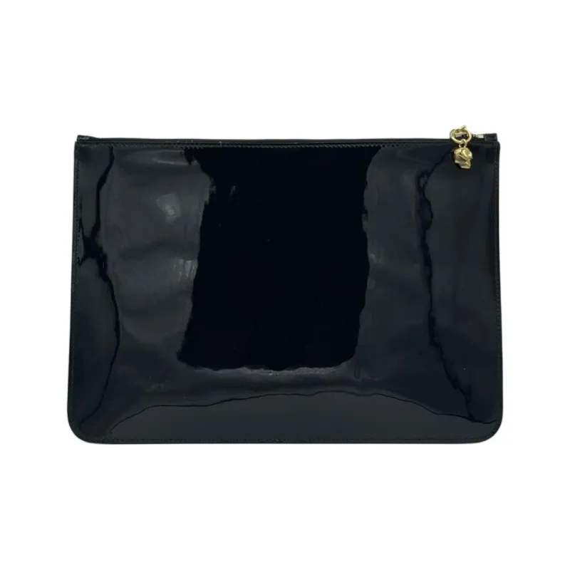 Alexander McQueen Patent Leather Clutch Large Size Women's Dark Marine Blue-1