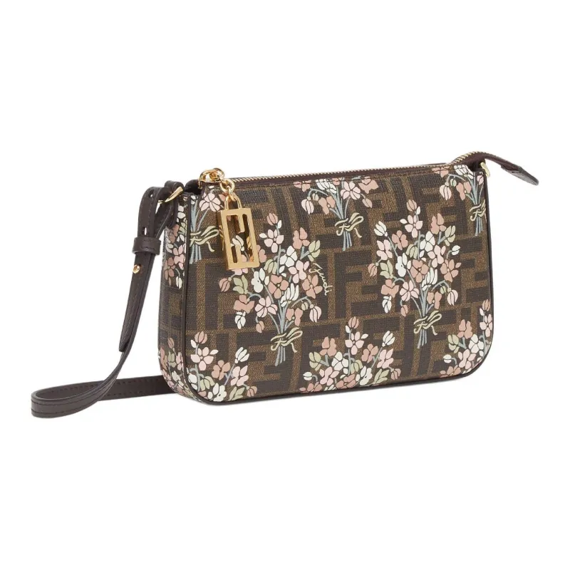 FENDI Baguette Polyurethane One Shoulder Crossbody Clutches Women's Brown-2