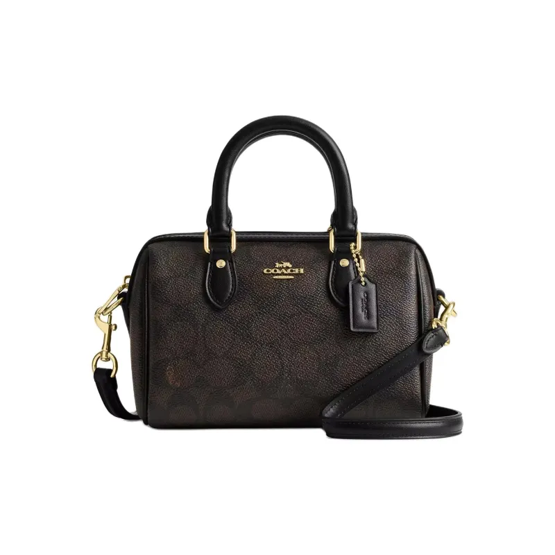 COACH Rowan PVC Bonded Leather Shoulder Bag Crossbody Bag Handbag Small Size Women's Brown-0