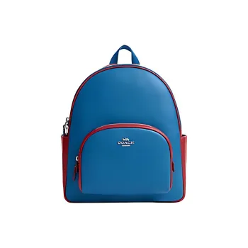 COACH Court Refined Pebbled Leather Backpack Large Size Women's Silver Crown Blue Raven With Black Red Bird