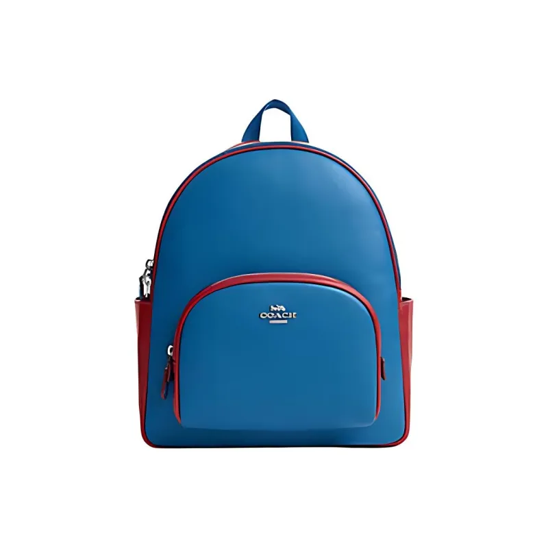 COACH Court Refined Pebbled Leather Backpack Large Size Women's Silver Crown Blue Raven With Black Red Bird-0