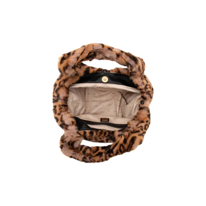 GUESS Fabric Bucket Bags One Shoulder Handbags Medium Size Women's Leopard Print-2