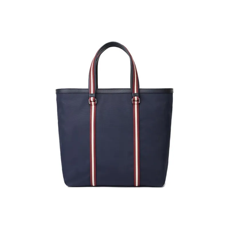 BALLY Fabric Tote Bag, Shopping Bag, Handbag Medium Size Unisex Midnight Blue Red White-3