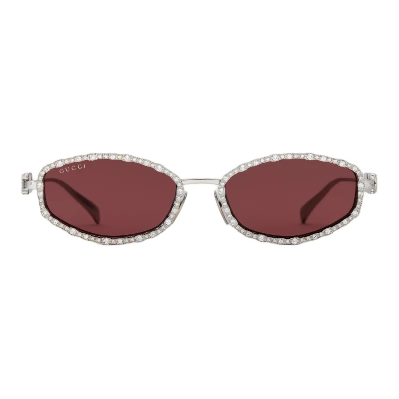 GUCCI Metal Crystal Irregular Shape Sunglasses Unisex Gold-1