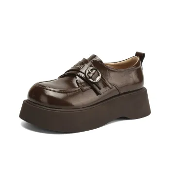 JOSINY Vintage British Style Advanced Touch Small Leather Shoes Fashion Versatile Loafers Heel Height 5cm Women's Brown