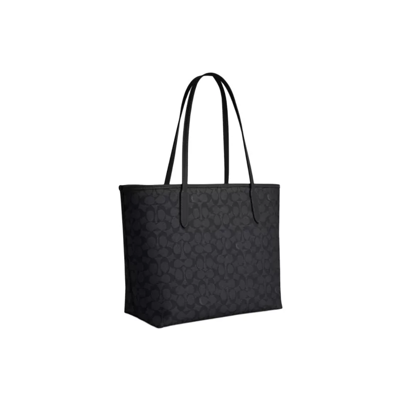 COACH City Artificial Leather Tote Bag, Shopping Bag, Handbag Large Size Women's Charcoal Black-2
