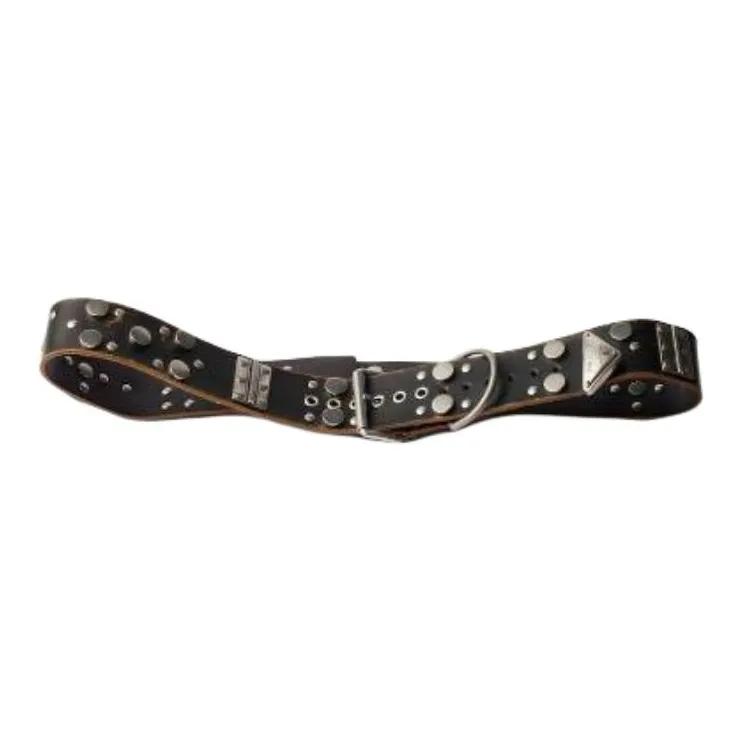 PRADA Calfskin Leather Belts Men's Black Width 3.5CM-0