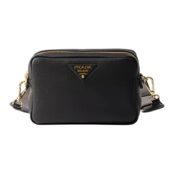 PRADA Leather Camera Bag, Shoulder Bag Trumpets Women's Black