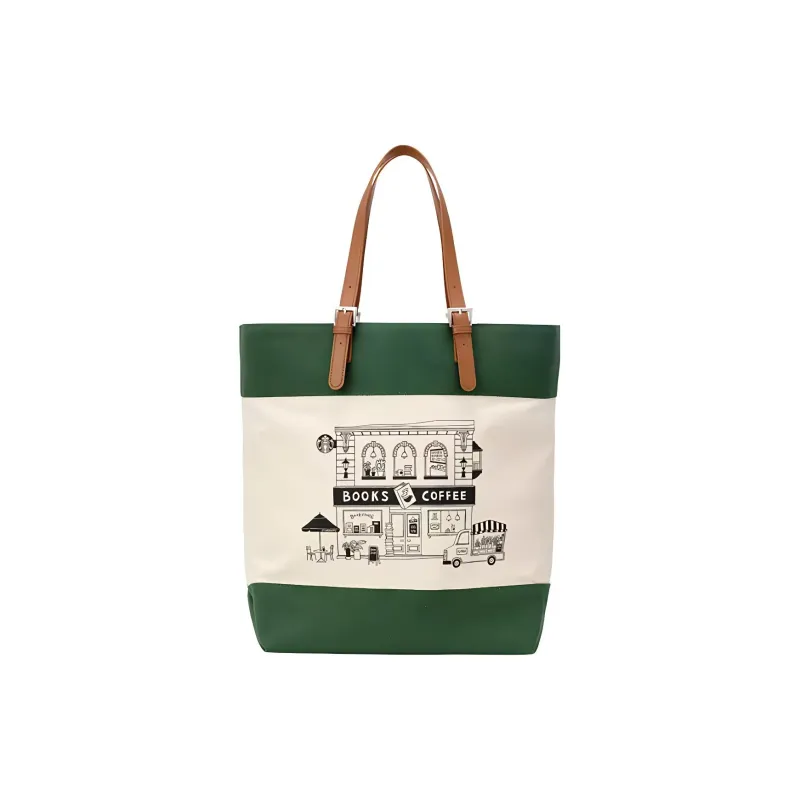 Starbucks Cotton Tote Bag Shopping Bag Handbag Shoulder Bag Unisex Green & White-2