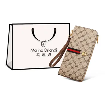 Marino Orlandi Multifunction Vintage Synthetic Leather Clutch Leather Clip Bag Phone Bag Wrist Bag Women's Khaki Coffee
