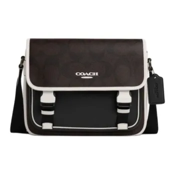 COACH RACER Artificial Leather Messenger Bag, Crossbody Bag Tubas Men's Hazelnut & Chalk White