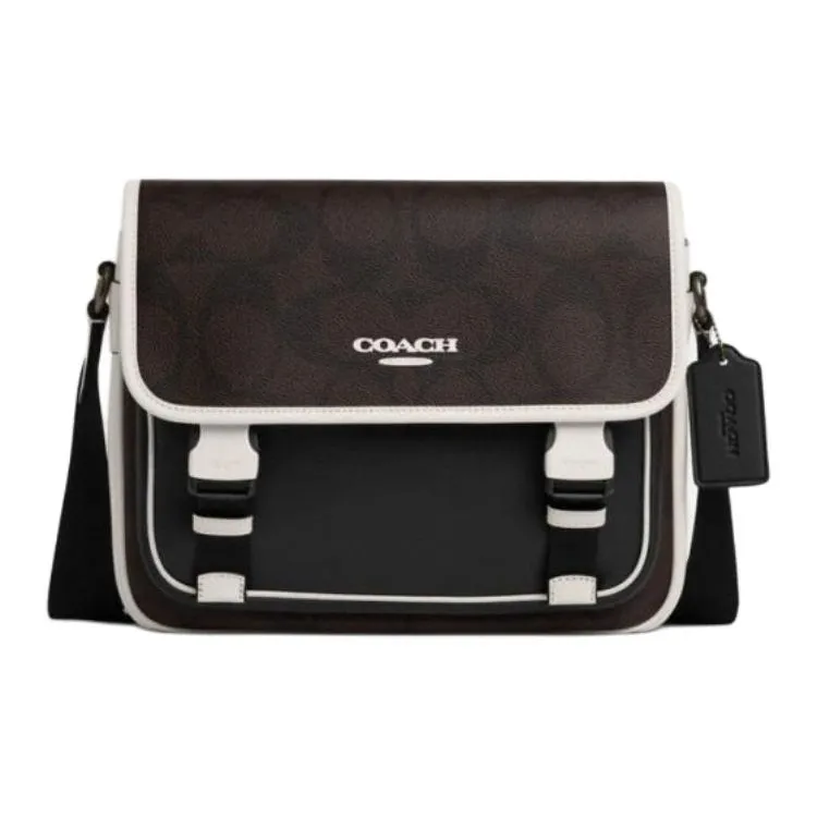 COACH RACER Artificial Leather Messenger Bag, Crossbody Bag Tubas Men's Hazelnut & Chalk White-0