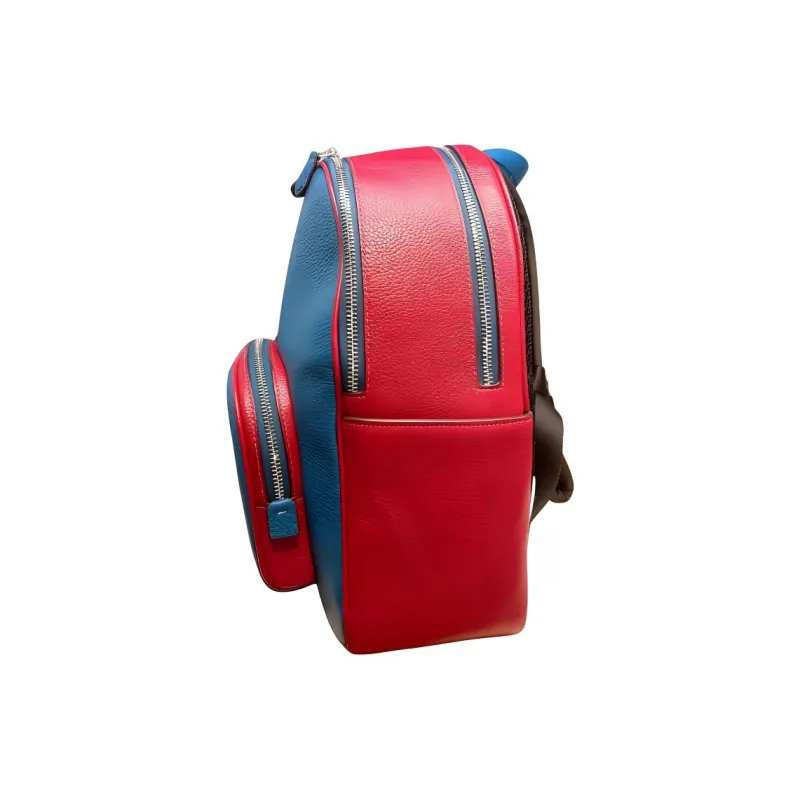COACH Court Refined Pebbled Leather Backpack Large Size Women's Silver Crown Blue Raven With Black Red Bird-2