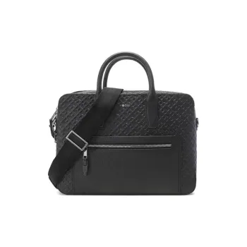 HUGO BOSS Cow Leather One Shoulder Crossbody Portable Briefcase Men's Black