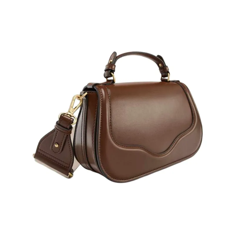 ZARA Polyurethane Shoulder Bag, Crossbody Bag, Handbag Small Size Women's Dark Brown Yellow-3