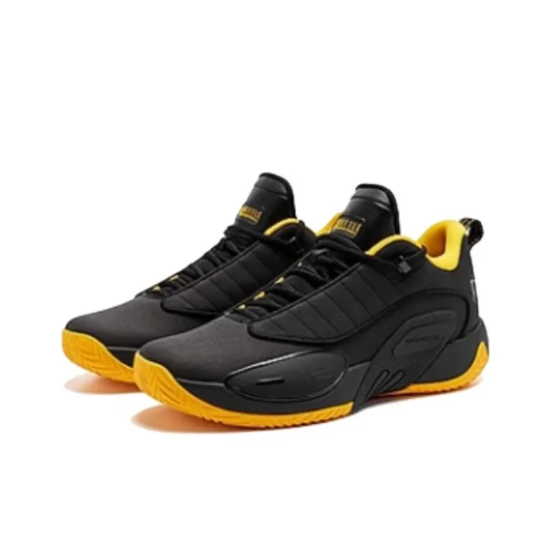 QIAODAN Anti Slip Wear Resistant Low Top Basketball Shoes Men's Black Yellow-1
