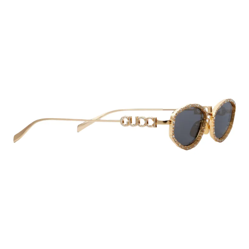 GUCCI Crystal Metal Oval Sunglasses Women's Gold-2