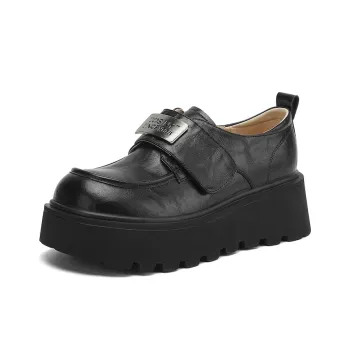 JOSINY British Style Vintage Advanced Touch Small Leather Shoes Fashion Versatile Loafers Heel Height 5cm Women's Black