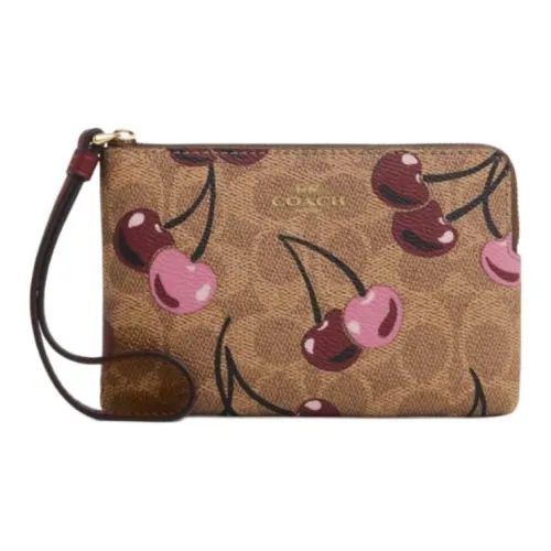 COACH Artificial Leather Clutch Small Size Women's Brown Yellow