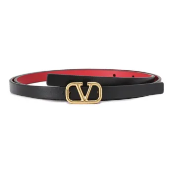 Valentino Cow Leather Leather Belts Women's Black Red Width 1cm