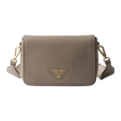 PRADA Cow Leather Shoulder Bag Women's Light Gray