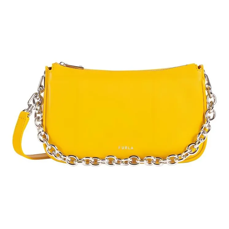 Furla Moon Cow Leather Shoulder Bag Crossbody Bag Small Size Women's Yellow-4