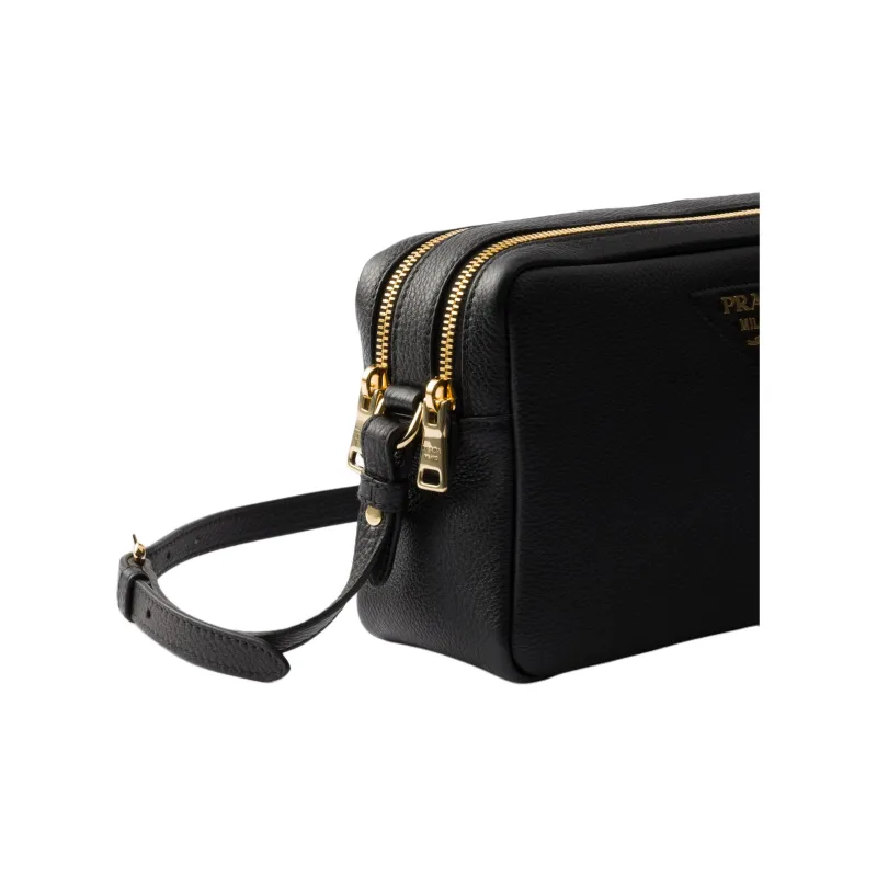 PRADA Leather Camera Bag, Shoulder Bag Trumpets Women's Black-4