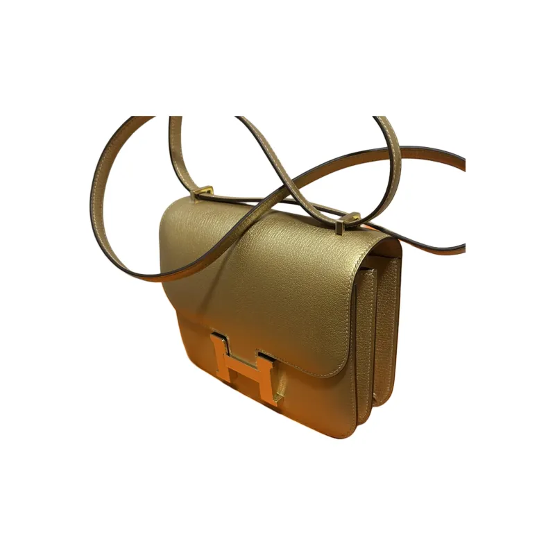 HERMES Constance Goatskin Shoulder Bag Mini Unisex Y9 Dorè Gilded Gold-1