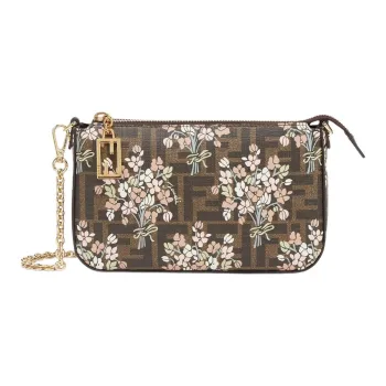 FENDI Baguette Polyurethane One Shoulder Crossbody Clutches Women's Brown