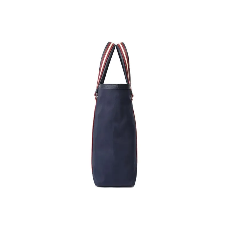 BALLY Fabric Tote Bag, Shopping Bag, Handbag Medium Size Unisex Midnight Blue Red White-2